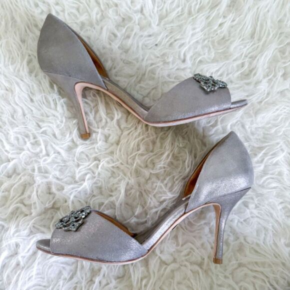 Badgley Mischka Gunmetal Silver Embellished Heels | Size 8 - Picture 7 of 10